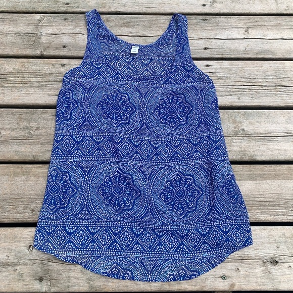 💛 Old Navy Blue & White Printed Sleeveless Tank Top Blouse L / G - Picture 4 of 5